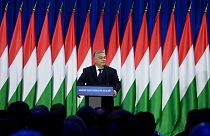 Ungarns Ministerpräsident Viktor Orban gibt seinen jährlichen "Bericht zur Lage der Nation", Budapest, 17. Februar 2024