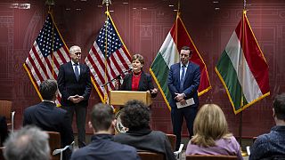 Rueda de prensa de la delegación estadounidense el domingo en Budapest