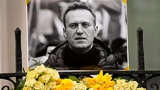 İngiltere'nin başkenti Londra'da Aleksey Navalny'yi anmak için bırakılan fotoğraf ve çiçekler