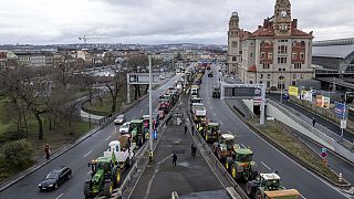 Imagen de agricultores con tractores en una calle del centro de Praga, durante una manifestación para llamar la atención sobre la mala situación de la agricultura checa.