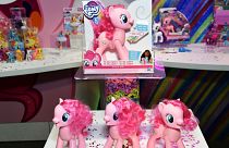 The MY LITTLE PONY OH MY GIGGLES PINKIE PIE toy is displayed in the Hasbro, Inc. showroom at the American International Toy Fair on Friday, Feb. 15, 2018 in New York.
