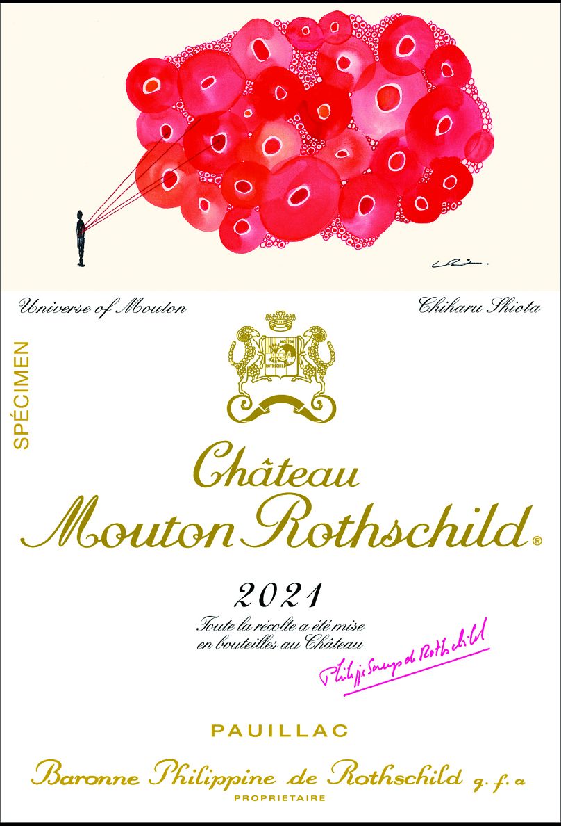 Château Mouton Rothschild 2021 label designed by Chiharu Shiota