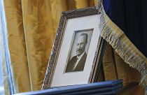 A portrait of former US president Donald Trump's father Fred Trump seen in the Oval Office of the White House in Washington, in 2017.