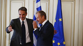 Ο Έλληνας πρωθυπουργός Κυριάκος Μητσοτάκης σε παλαιότερη συνάντησή του με τον Ντόναλντ Τουσκ