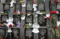 Portraits de manifestants morts pendant la Révolution de Maïdan à Kyiv en février 2014.