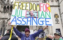 Des manifestants ont apporté leur soutien à Julian Assange lors de son audience à Londres, le mardi 20 février 2024.