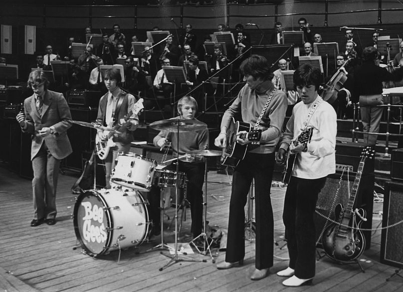 The Bee Gees rehearse at the Royal Albert Hall, London, England, March 27, 1968