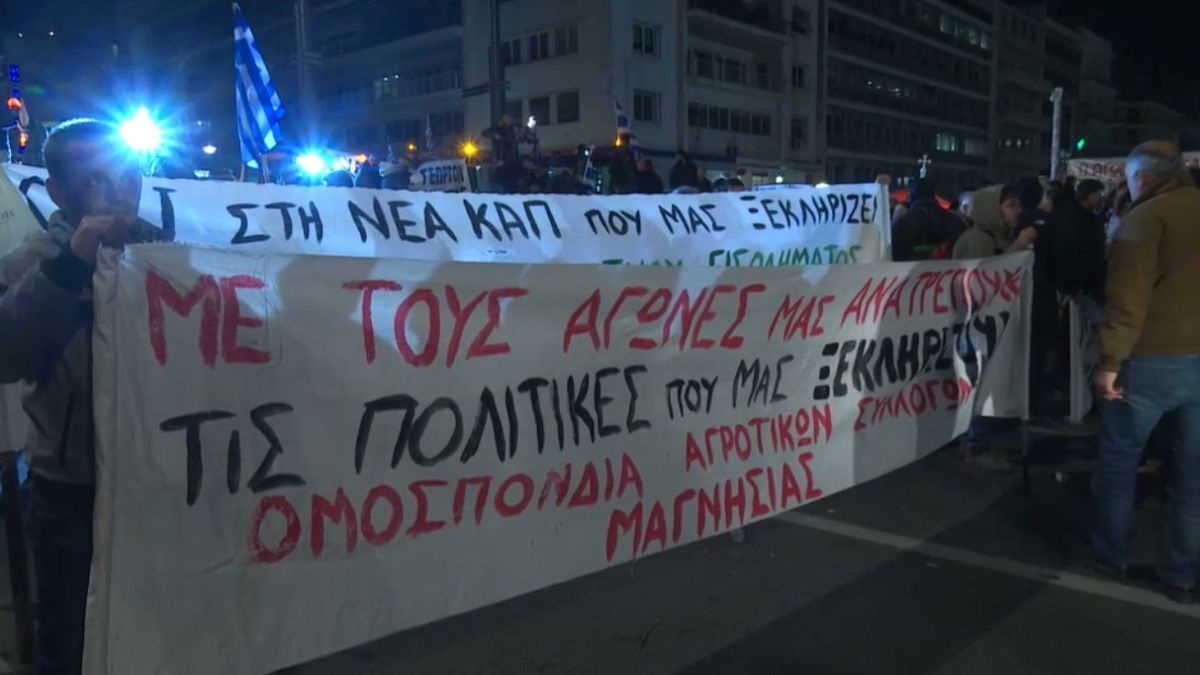 Agricultores griegos se manifiestan en Atenas, febrero de 2024.