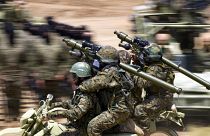 مقاتلون من حزب الله يتدربون في عرمتا جنوب لبنان. 2023/05/21