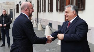 European Council President Charles Michel (left) meets Viktor Orbán in Budapest, November 2023