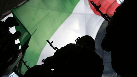 اعضای فلسطینی گردان‌های قسام، شاخه شبه‌نظامی جنبش حماس، دسامبر ۲۰۱۷