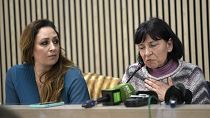 Lawyer Laura Sgro, left, listens to Gloria Branciani during a press conference in Rome, Feb. 21, 2024. 