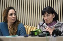 Lawyer Laura Sgro, left, listens to Gloria Branciani during a press conference in Rome, Feb. 21, 2024. 