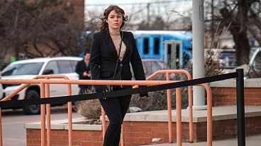 Hannah Gutierrez-Reed arrives at the First Judicial District Courthouse in Santa Fe, N.M., on Wednesday, Feb. 21, 2024