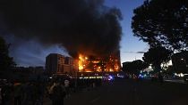 A housing block burns in Valencia, Spain, Thursday, Feb. 22, 2024.