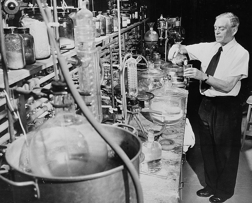 Casimir Funk in his new research laboratory on W. 64th Street in New York City on Jan. 12, 1953.