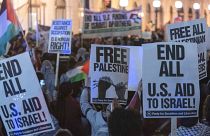 مظاهرة مؤيدة للفلسطينيين ولوقف اطلاق النار في واشنطن. 