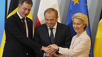Alexander de Cro, Donald Tusk und Ursula von der Leyen vor der Reise in die Ukraine