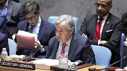 الأمين العام للأمم المتحدة أنطونيو yوتيريش يلقي كلمة أمام اجتماع مجلس الأمن بشأن السلام والأمن في أوكرانيا، 23 فبراير 2024، في مقر الأمم المتحدة.