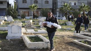 Gaza mourners hold funeral outside hospital for 25 killed by Israel