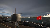Turkish submarine T.C.G. Anafartalar S356 is moored in the port of Catania, Sicily, southern Italy, Sunday, Feb. 25, 2024. 