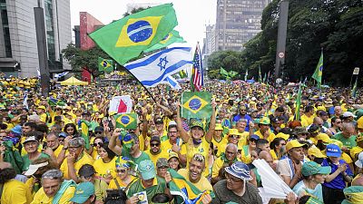 Followers of former Brazilian President Jair Bolsonaro rally to express their support for him in Sao Paulo., Brazil, Feb. 25, 2024. 