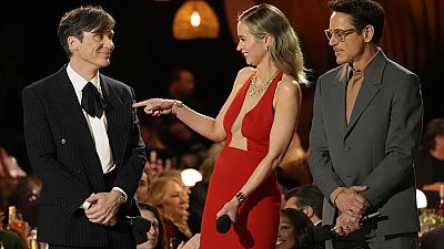 The stars of 'Oppenheimer', Cillian Murphy, Emily Blunt and Robert Downey Jr. onstage at the 30th annual SAG Awards in Los Angeles.