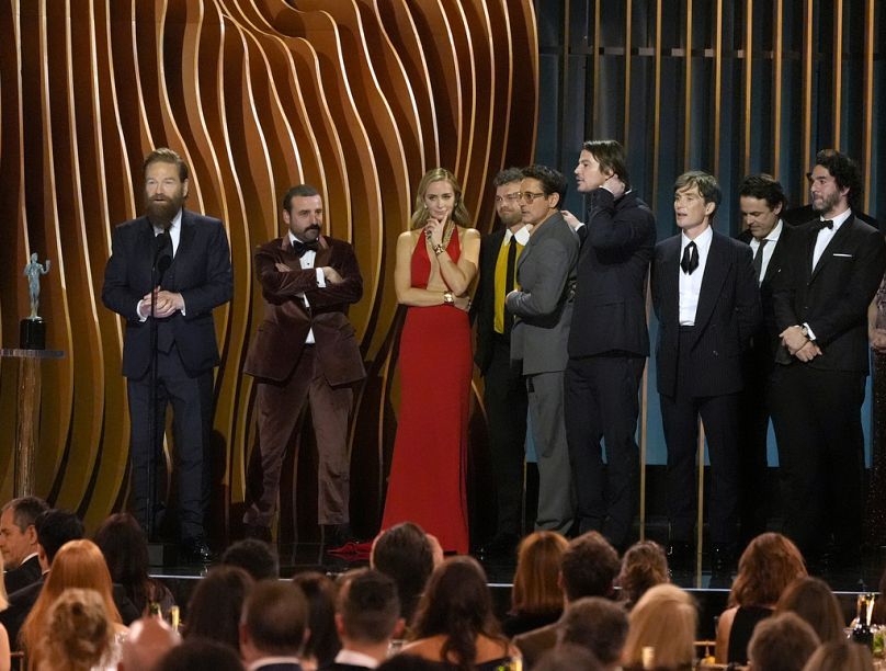 The cast of 'Oppenheimer' accepting their award at the 30th annual SAG Awards in Los Angeles.