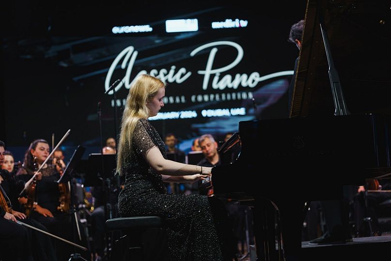 Anastasiia Kliuchereva performing at Classic Piano 2024 Final at the Zabeel Theatre in Dubai