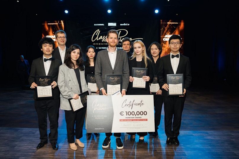 Andrey Gugnin pictured alongside other finalists at the Classic Piano Final 2024 in Dubai