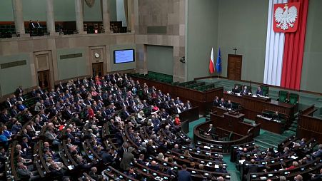 Plenarsaal im Sejm, eine der beiden Kammern des polnischen Parlaments.
