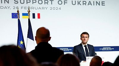 امانوئل ماکرون، رئیس جمهوری فرانسه در کنفرانس حمایت از اوکراین، پاریس ۲۰۲۴