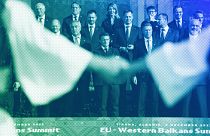 A performance during a group photo of EU and Western Balkan leaders at the EU-Western Balkans Summit, in Tirana, December 2022