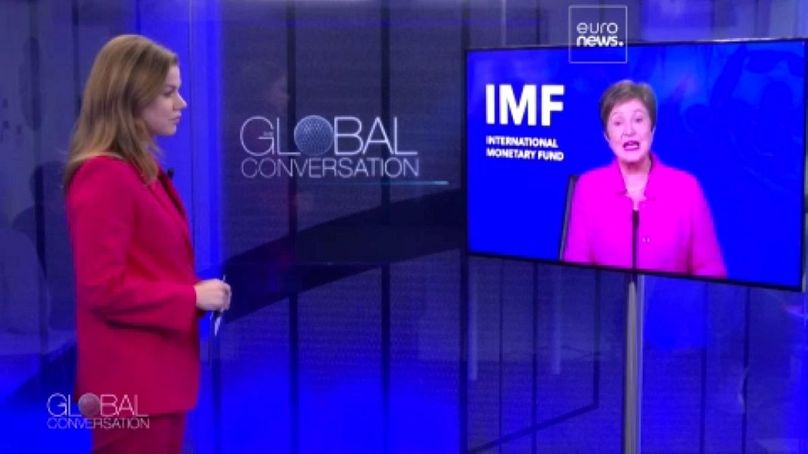 :uronews Correspondent Sasha Vakulina speaking with Kristalina Georgieva, the Managing Director of the IMF.