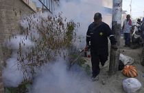 A health worker fumigates for mosquitoes to help mitigate the spread of dengue, outside a home at La Primavera shantytown in Piura, Peru, June 3, 2023.