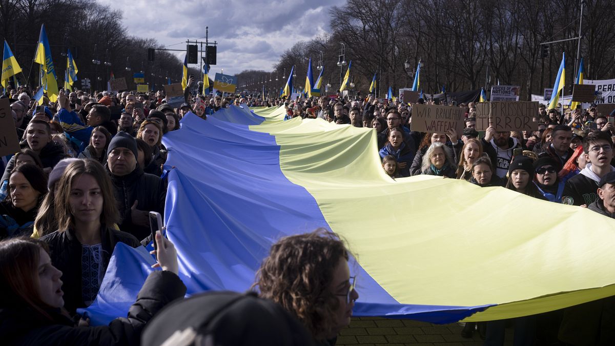 Protesta en solidaridad con Ucrania el sábado 24 de febrero de 2024 en Berlín