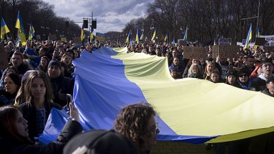 Protesta en solidaridad con Ucrania el sábado 24 de febrero de 2024 en Berlín