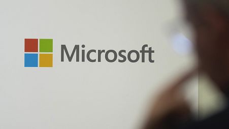 A logo of Microsoft is displayed during an event at the Chatham House think tank in London, Monday, Jan. 15, 2024.