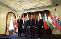 A Visegrádi országok vezetői Prágában 2024. február 27-én
