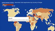 AB İltica Ajansı'nın 2023 iltica başvurularında son eğilimleri gösteren haritası
