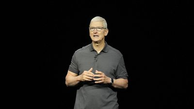 Apple CEO Tim Cook speaks during an announcement of new products.