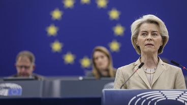 European Commission President Ursula von der Leyen delivers her speech on security and defense at the European Parliament