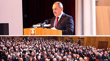 Alexander Korshunov, Chairman of the Pridnestrovian Moldavian Republic's Supreme Council, addressing delegates during a session in the Transnistrian capital, Tiraspol.