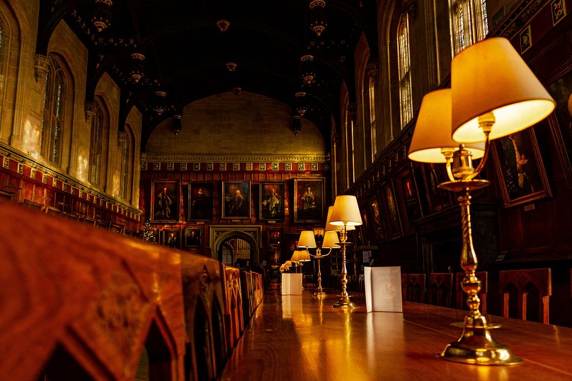 The wood-panelled Tudor dining hall was replicated in London studios as Hogwarts’ Great Hall.