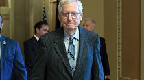 Senate Minority Leader Mitch McConnell R-Ky. walks to a Republican luncheon, after announcing that he will step down as Senate Republican leader in November, on Capitol Hill i