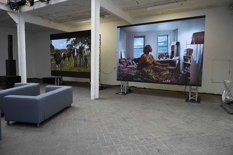 Annie Leibovitz's photos on display at the IKEA+ event in Paris.