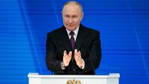 Der russische Präsident Wladimir Putin hält seine Rede zur Lage der Nation 2024 in Moskau.