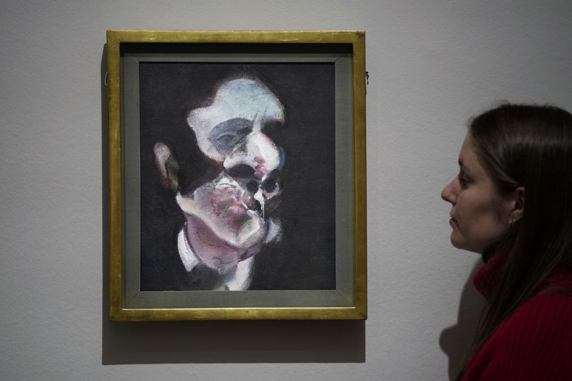 The artwork "Study of George Dyer" by British artist Francis Bacon on display during a media preview of Sotheby's Modern & Contemporary auctions in London