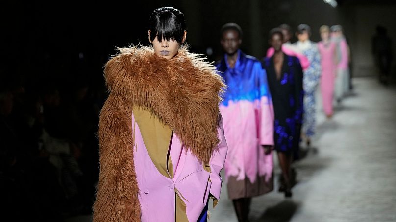 Models wear creations as part of the Dries Van Noten Fall/Winter 2024-2025