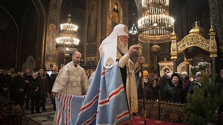 Filaret pátriárka istentiszteletet tart az ortodox karácsony estéjén Kijevben